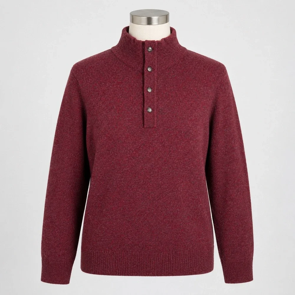 Banana Republic Mens Merino Wool Blend Snap Mock Neck Sweater Burgundy Marl M
